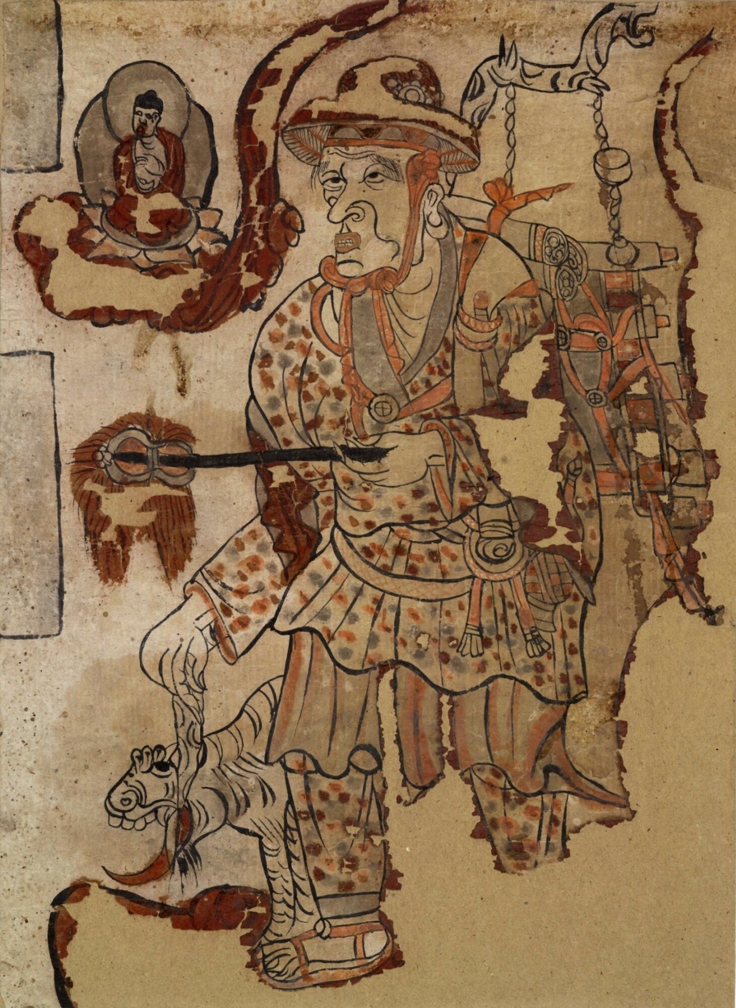 Hszüan-cang ábrázolása egy tunhuangi falfestményen (9. sz.).