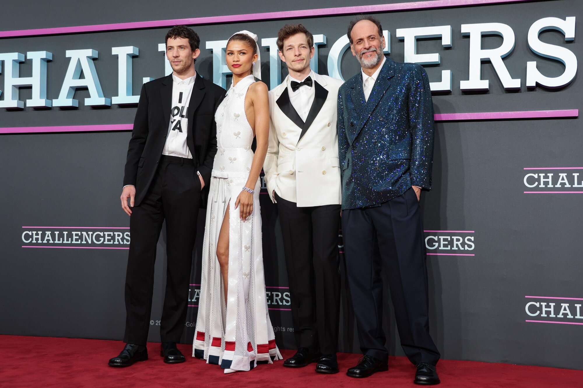 Josh O'Connor, Zendaya, Mike Faist és Luca Guadagnino a "Challengers" londoni premierjén.