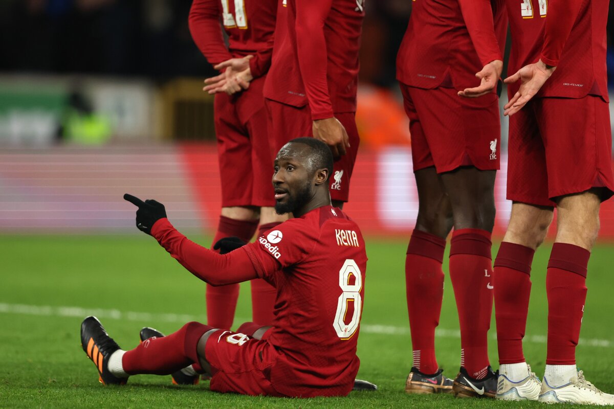 Naby Keita 2023 januárjában, a Liverpool Wolves elleni FA-kupa meccsén