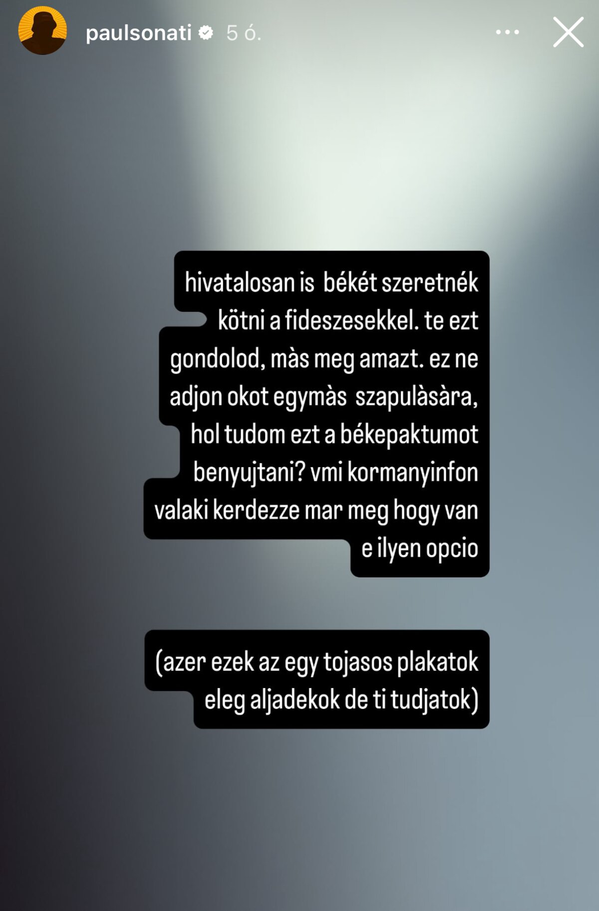 Azahriah üzenete az Instagram Storyjában