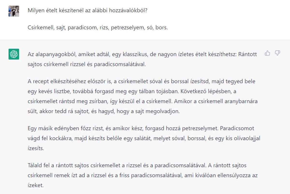 A ChatGPT még tanulja a főzés csínját-bínját, mindenesetre kreatív recepteket alkot