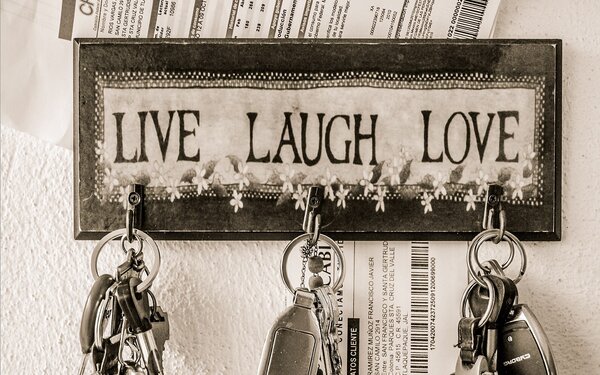 Bárminek, amin rajta van a pokol három L-betűs mottója: Live, Laugh, Love.