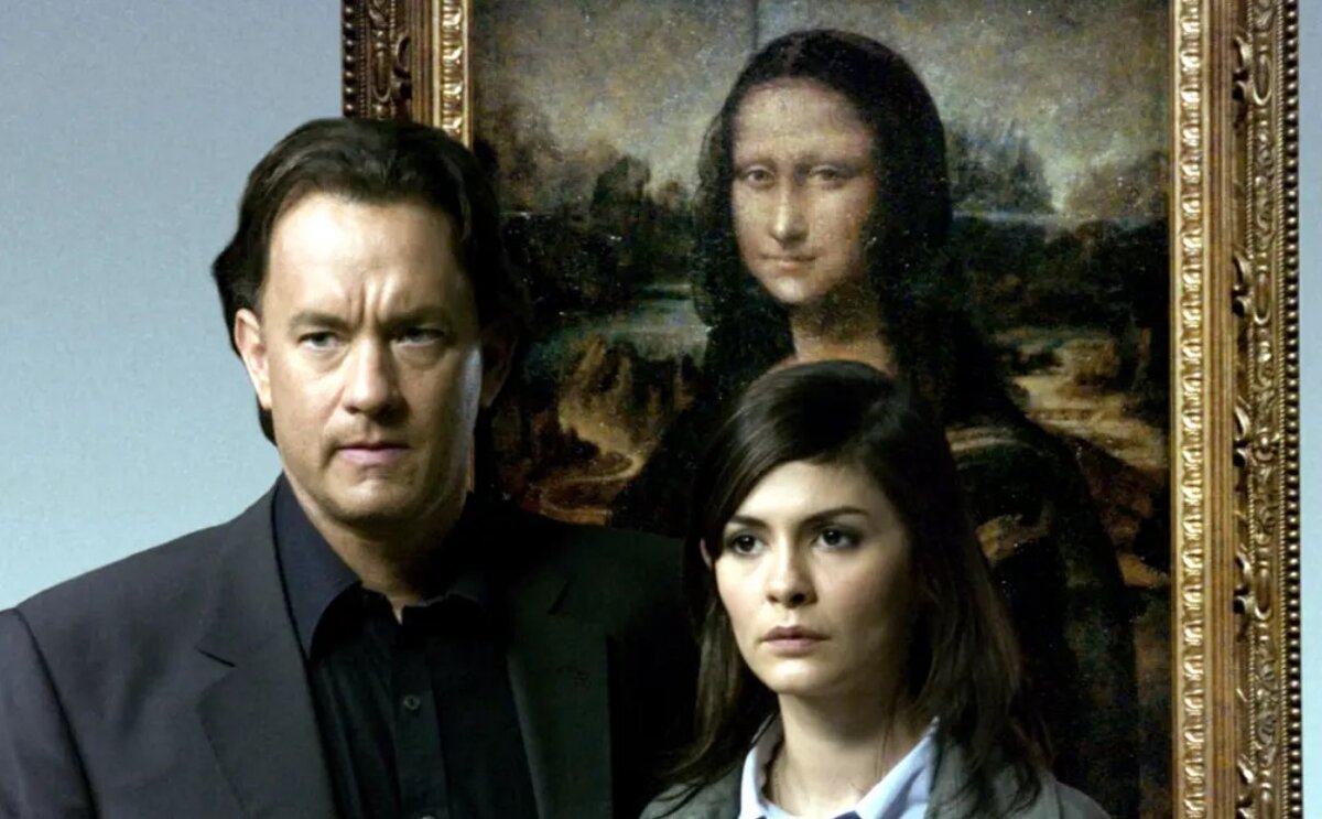 Tom Hanks és Audrey Tautou a Mona Lisával, A Da Vinci-kód című filmben.