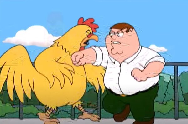 Mi a neve annak a csirkének, akivel Peter állandóan összeverekszik? 